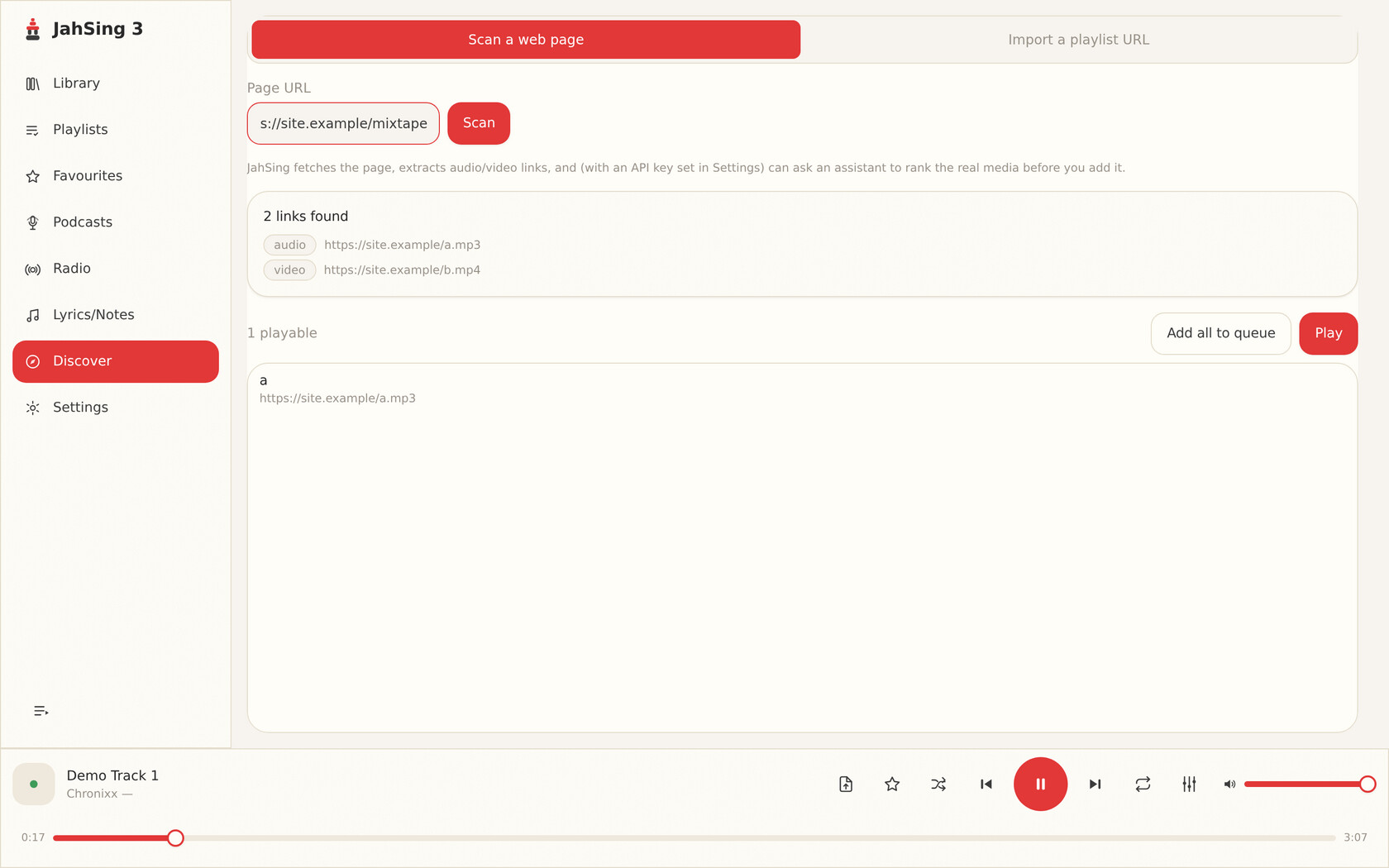 The stream and playlist importer in JahSing 3.
